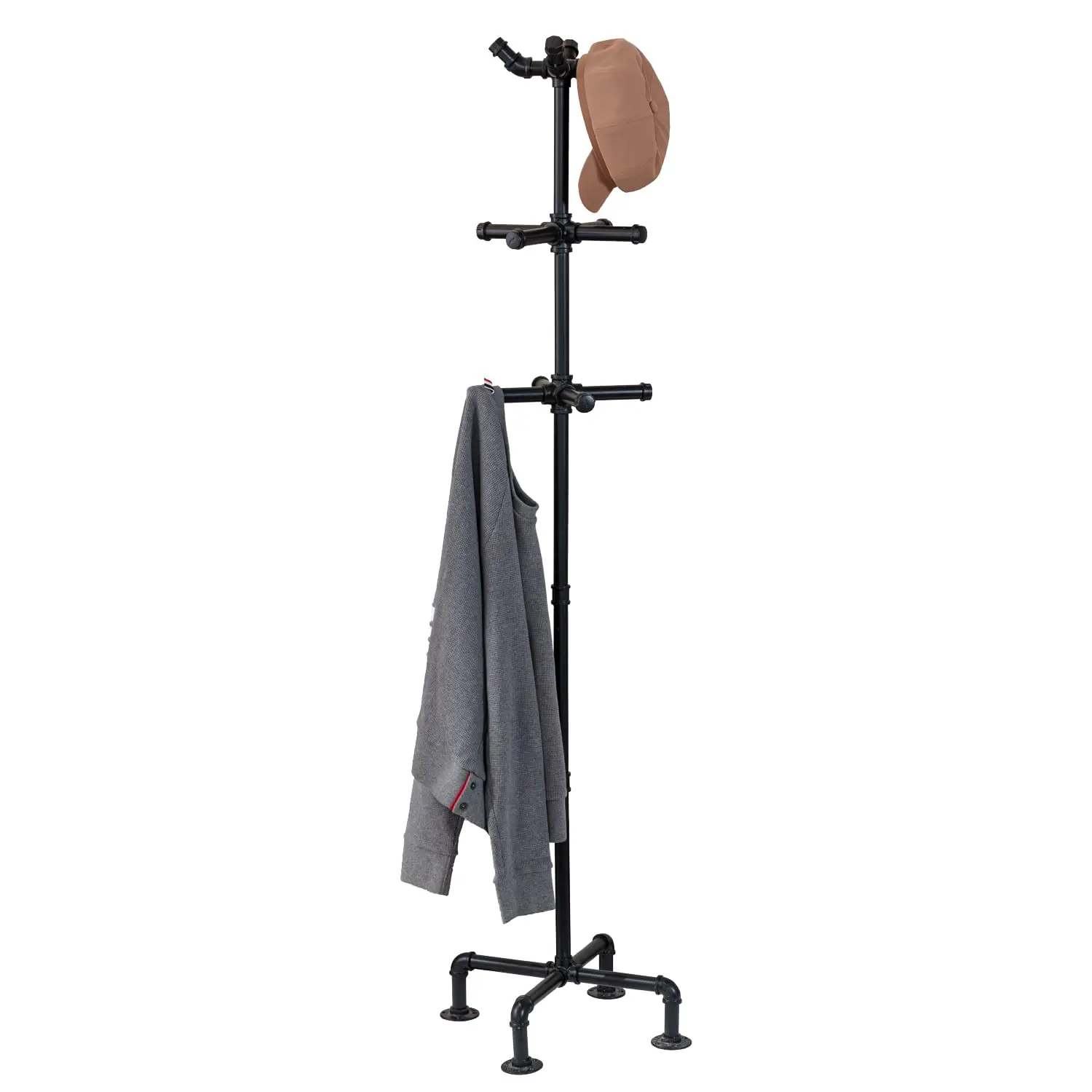 

64 Inch Industrial Black Metal Freestanding Coat Rack Stand with Realistic Pipe Design and 12 Hooks, Entryway, Customized