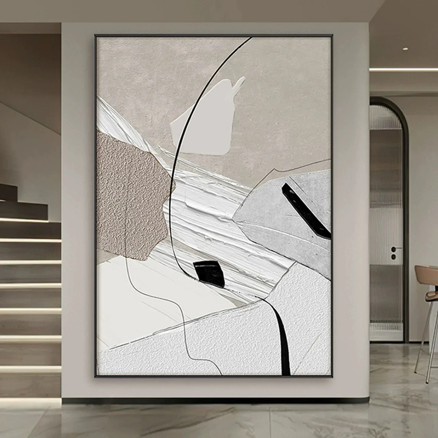 1PCS frameless  Pintura al Óleo Abstracta sobre Lienzo, 100% Pintada a Mano, Beige, Decoración para Vestíbulo, Arte Moderno y Mi