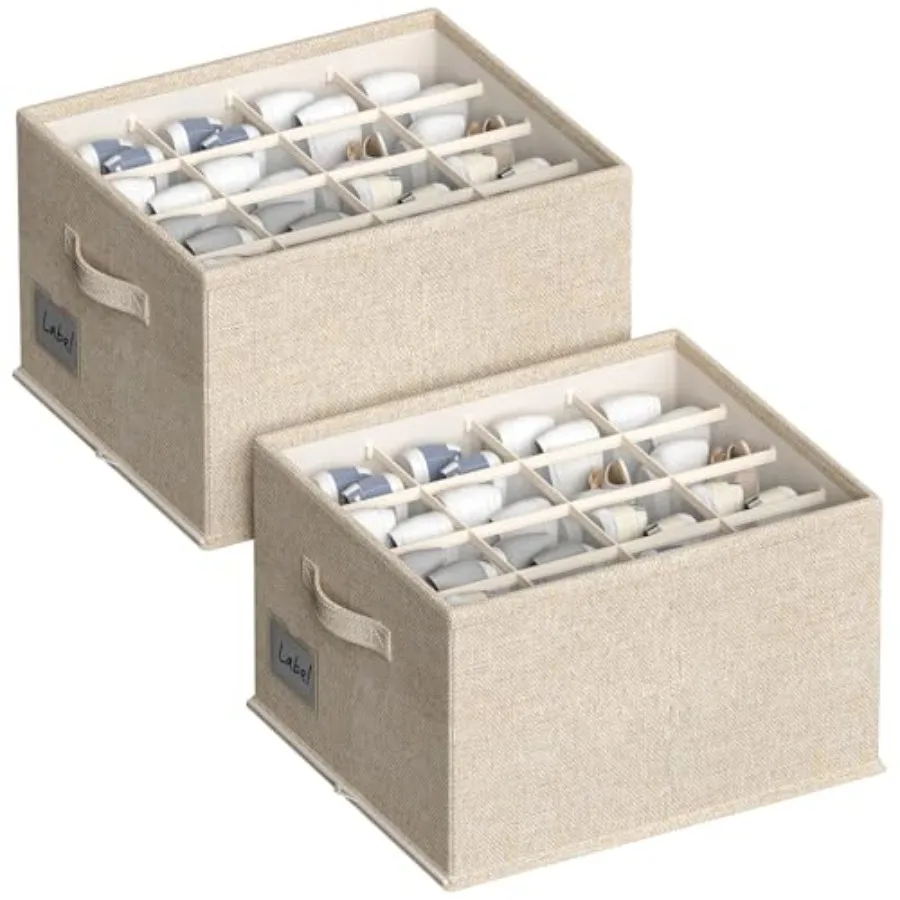 

2 Pack Shoe Organizer for Closet Fits 16-32 Pairs Fabric Shoe Storage Bins Large Shoe Box Storage Containers with Bottom Suppor