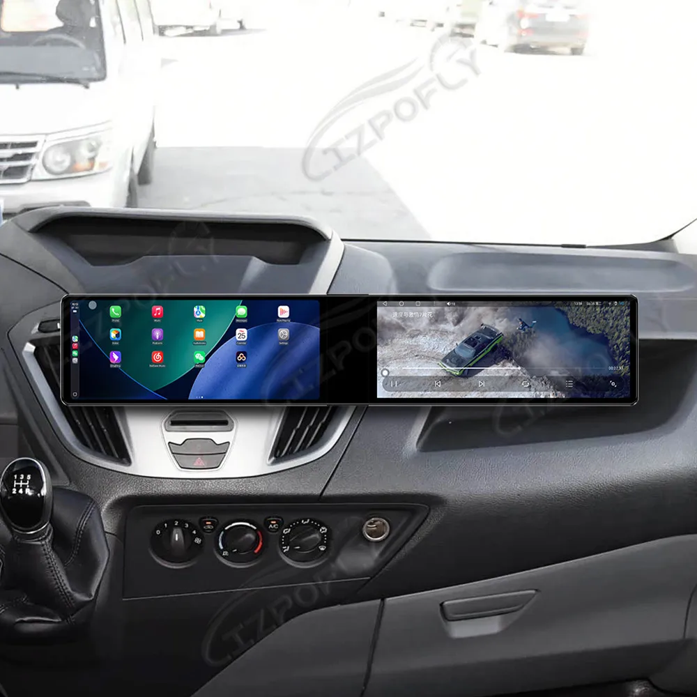 

Автомагнитола Lizpofly с двумя 12,3-дюймовыми сенсорными экранами, CarPlay, для Ford Transit Custom 2012-2017, Android 13, GPS-навигация, мультимедийный проигрыватель