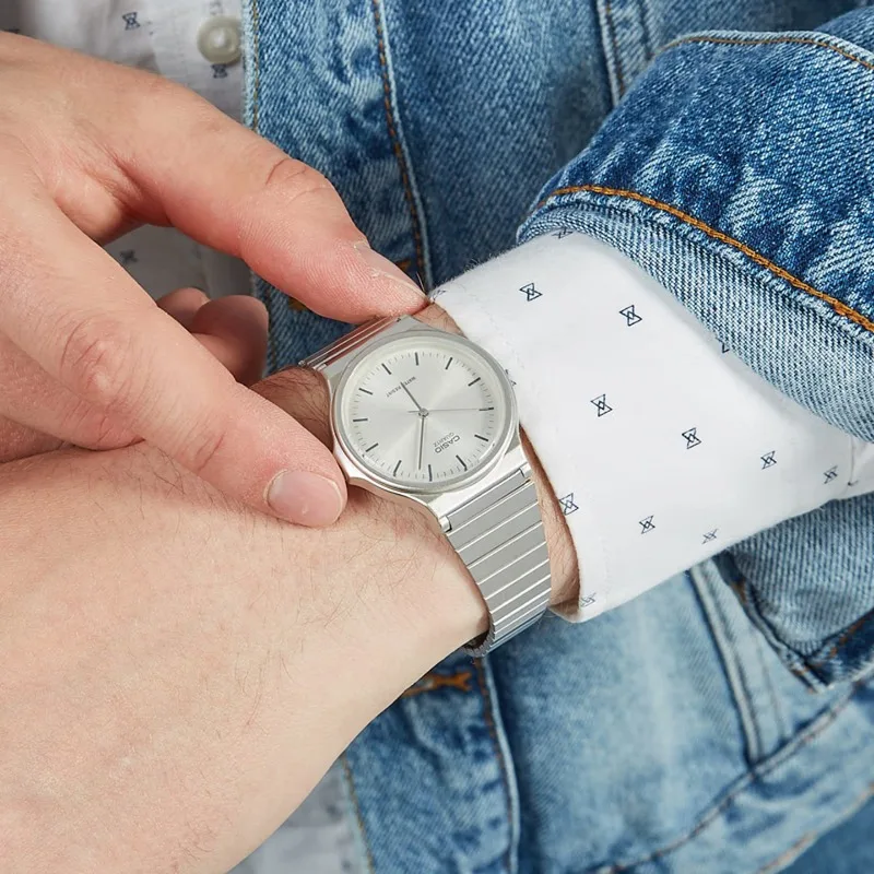 All Match Daily Casio MQ-24D-7EJF Analog Watch Stainless Steel Case Stretch Band Low Profile Thin Design For Teenagers