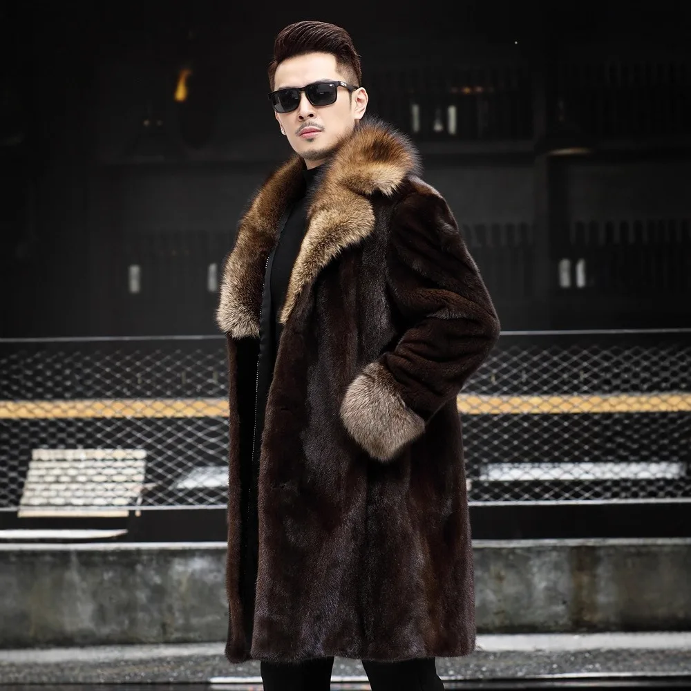 2025 Wysokiej jakości płaszcz ze sztucznego futra norek, średniej długości do długiego, ciepły i gruby, nowa męska kurtka futrzana na jesień i zimę
