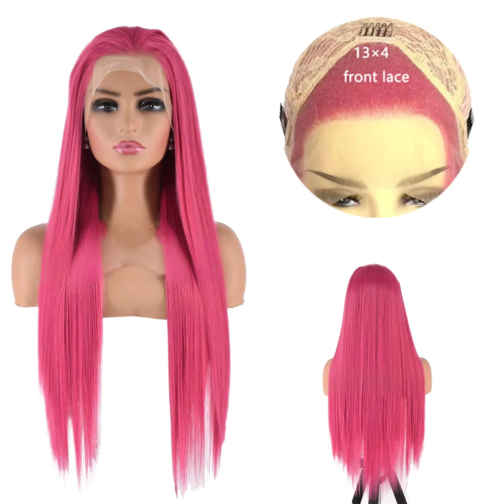 

13×4HD Lace Front Synthetic Hair 24-Inch Straight Hair 180% Density Suitable For Women'S Daily Party Role-Playing Glue-Free Wig