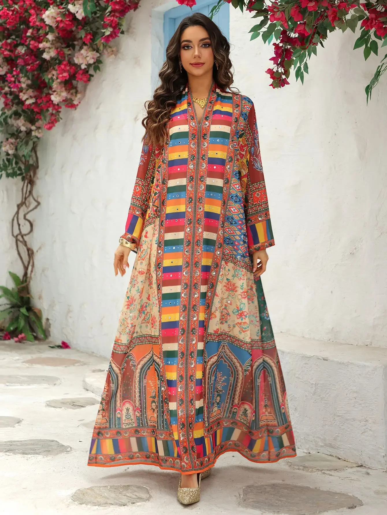 Eid Women Dress Muslim Abaya Vestidos Largos Print Party Caftan Jalabiya Ramadan Long Dresses Dubai Kaftan Arab Long Robe 2025 2