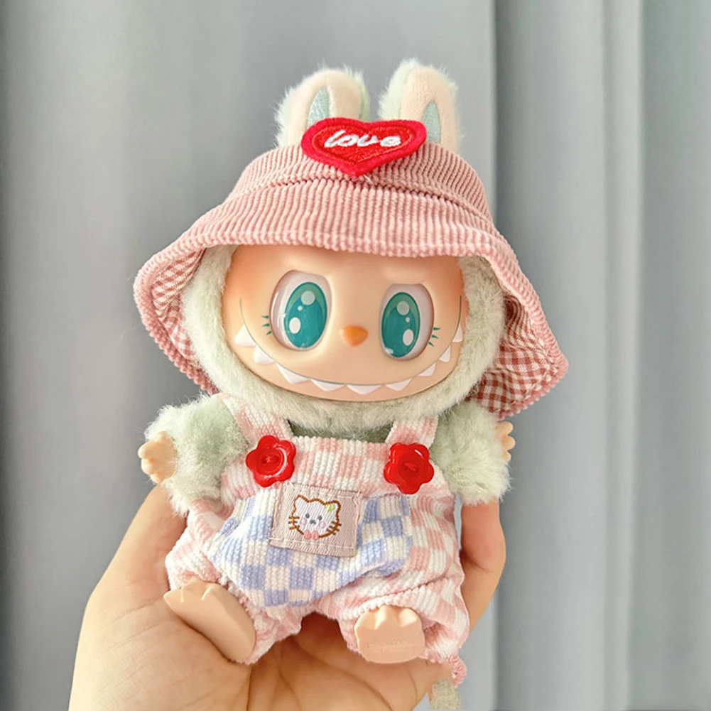 17cm Mini Plush Doll's Clothes for Labubu V2 Idol Dolls Trendy Plaid Overalls Floral Princess Dress Outfit Clothing Accessories