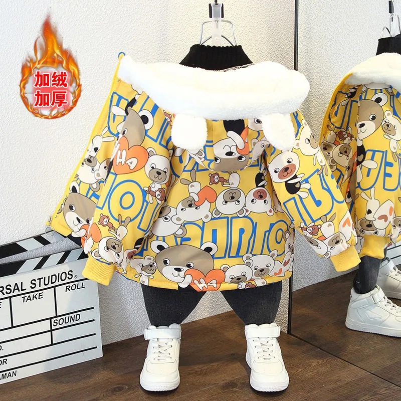 

Детская куртка с капюшоном с рисунком медведя для девочек и мальчиков, зимнее плюшевое толстое теплое пальто, ветровка, верхняя одежда, одежда, подарок на Рождество и день рождения, новинка