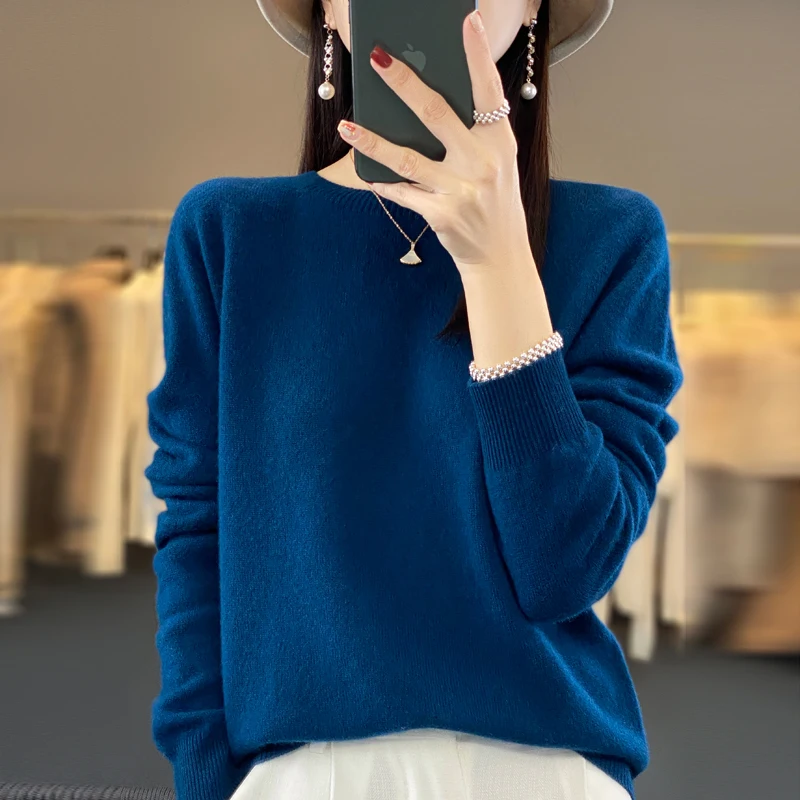 100% authentic cashmere women\'s round neck pullover sweater loose plus size sweater bottoming sweater.