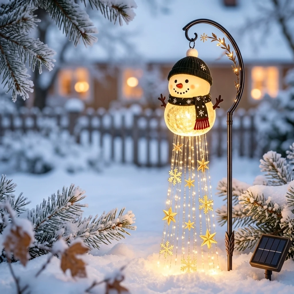 Elegant Snowman Fountain Light Magic Water Feature for Christmas Garden Outdoor Holiday Yard Decor Waterproof Resin 80cm