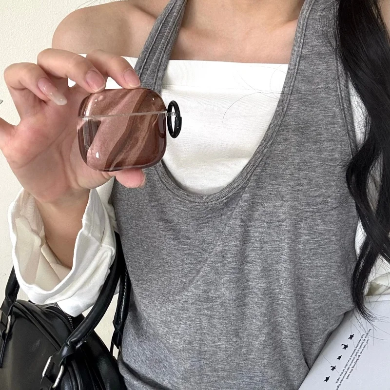 Funda para auriculares con diseño de lava y chocolate con anillo para Airpods Series 1, 2, Pro/pro2, 3, 4, a prueba de polvo, anticaída