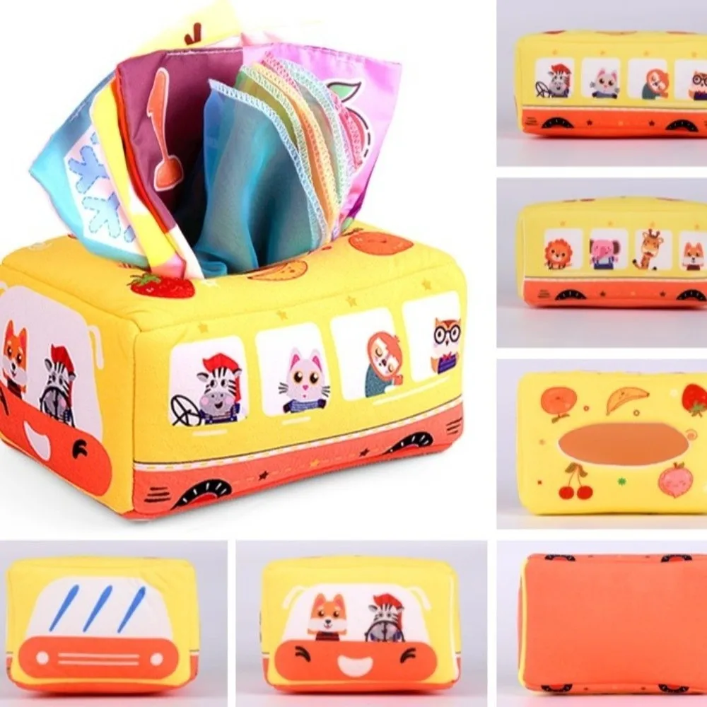 Educational Baby Montessori Boxes Interactive Crinkle Cloth Tissue Box Toys Soft Skills Training Infant Pull Along Kids Gifts