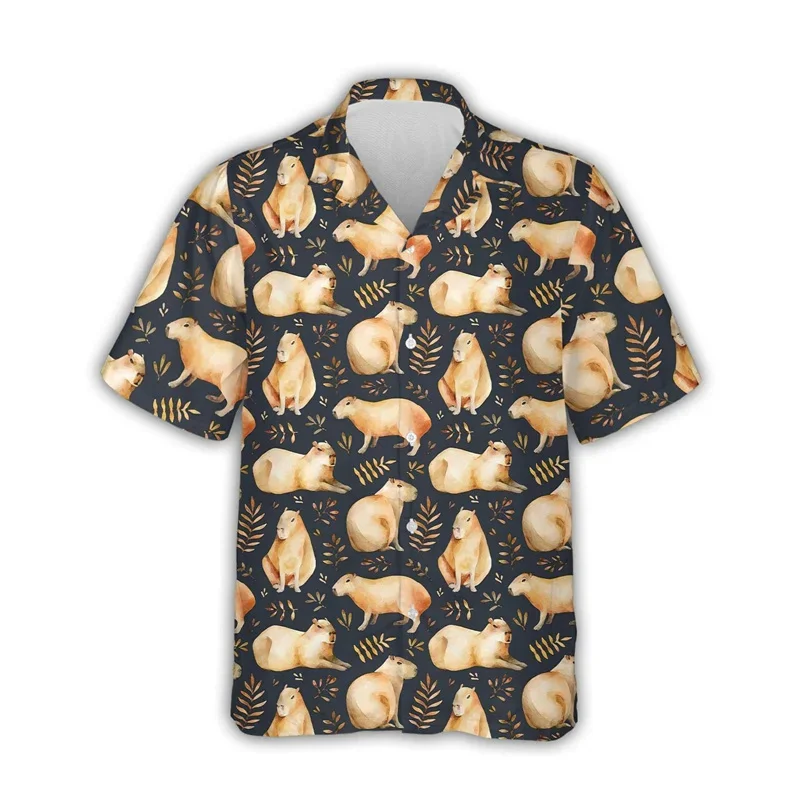 Summer Capybara Animals 3D Print Shirts Men Fashion Shirt Casual Vintage Streetwear Short Sleeve Shirt Blouse Man Clothing