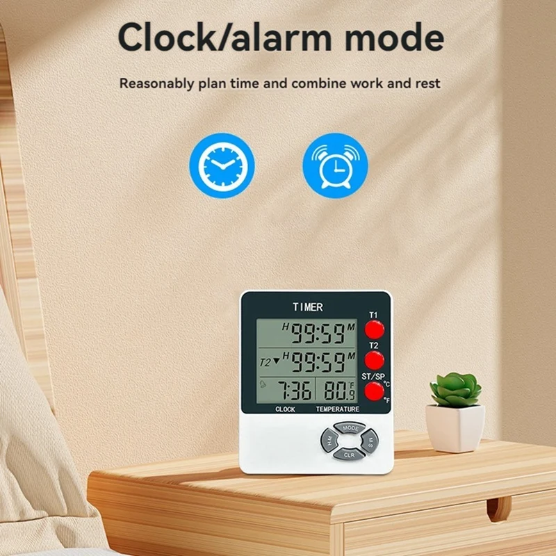 Kitchen Timer Digital Timer With Alarm Clock/Thermometer Function For Cooking Egg Timer Classroom Timer For Teacher-Regular Stor