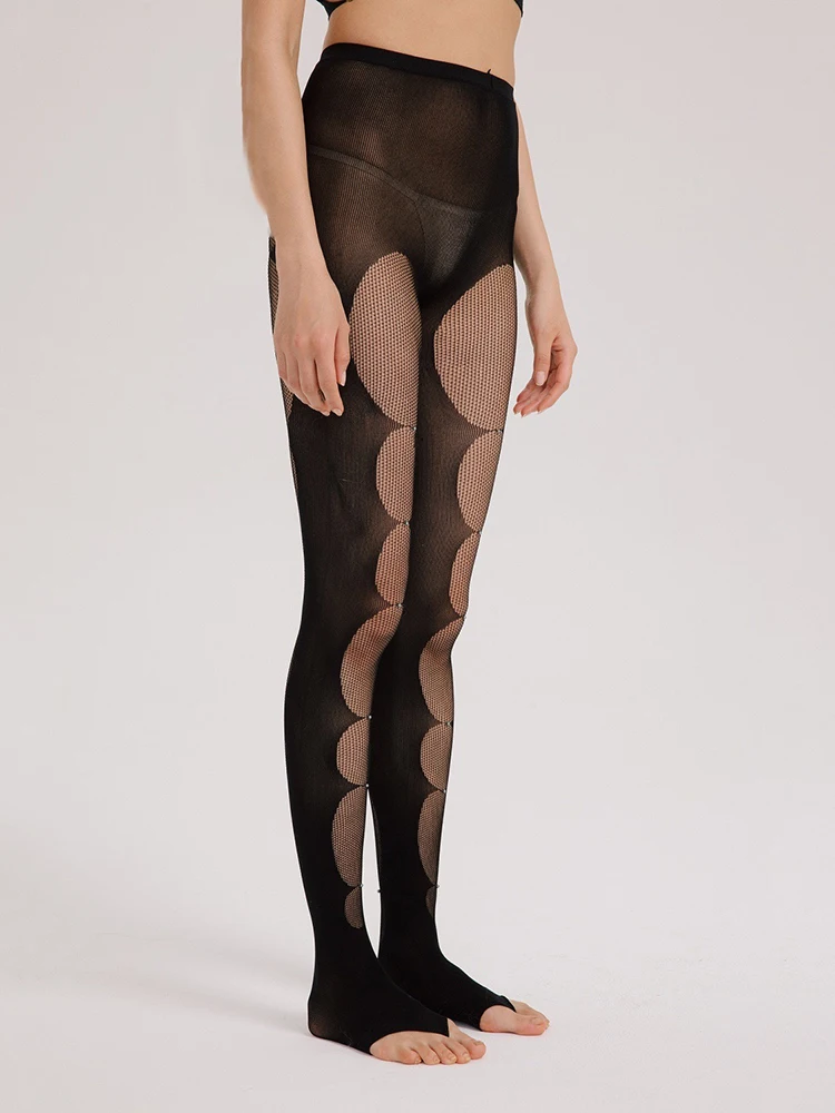 

Deconstructed arc mesh see-through bottoms sexy embellished beads mesh women's pantyhose 2024 winter new