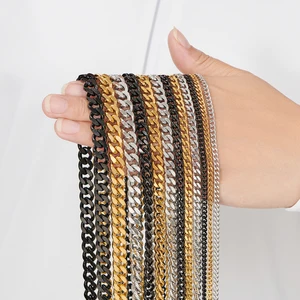 Kubanische Edelstahl -Bordsteinkette Halskette, 3,5 mm, 5 mm, 7 mm, 9 mm dick, Jungen, Silber, Gold, Schwarz, 14 bis 30 6 Hauptverkäufe Silber Halskette - №2