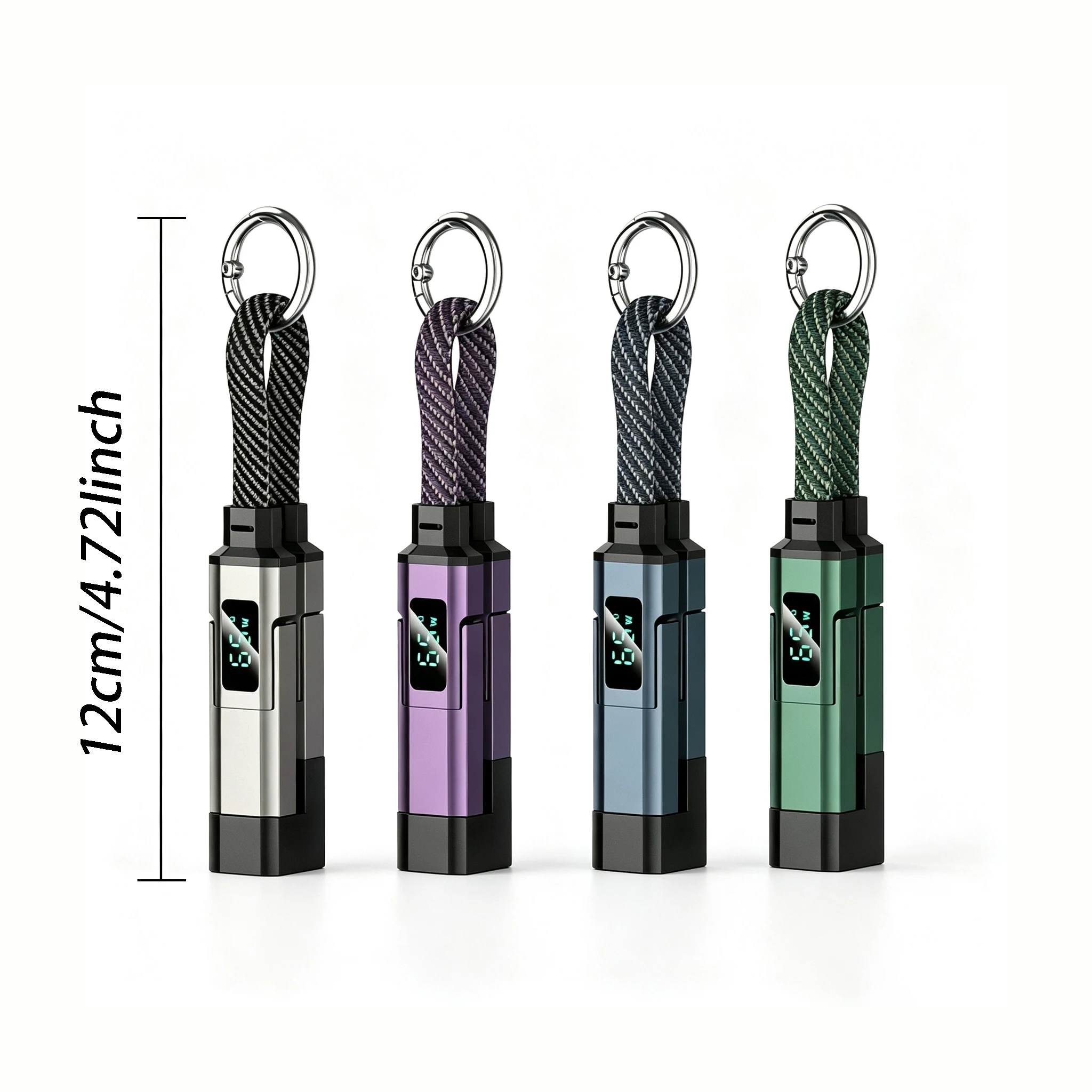 65W 4‑in‑1 Keychain Charging Cable USB‑C V/A/W Power Display Portable High‑Speed Fast Charge Cord for Phone Laptop Tablet