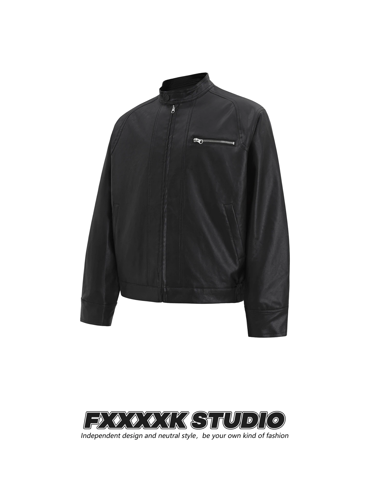

FXK Original American Retro k Street Sle High Collar Motorcycle PU Leather Jaet Men's Trending Outerwear Windproof Lon...
