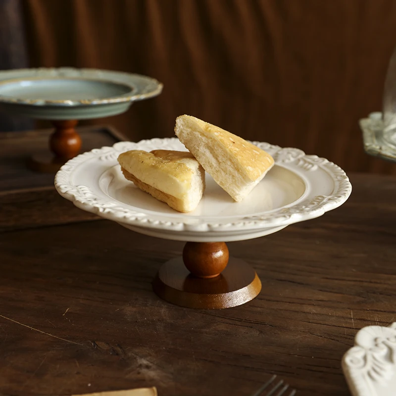 

French Retro Dim Sum Plate Exquisite Tall Fruit Snack Plate Afternoon Tea Cake Tray