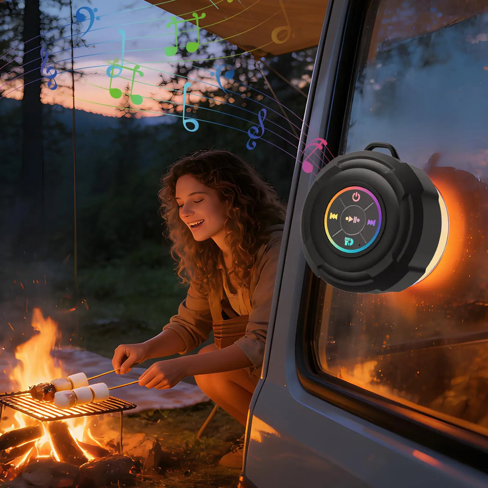 Portable Speaker Suction Cup LED Light Speaking Device Compact Shower Speakers For Friends Camping Beach Pool Outdoor Boating