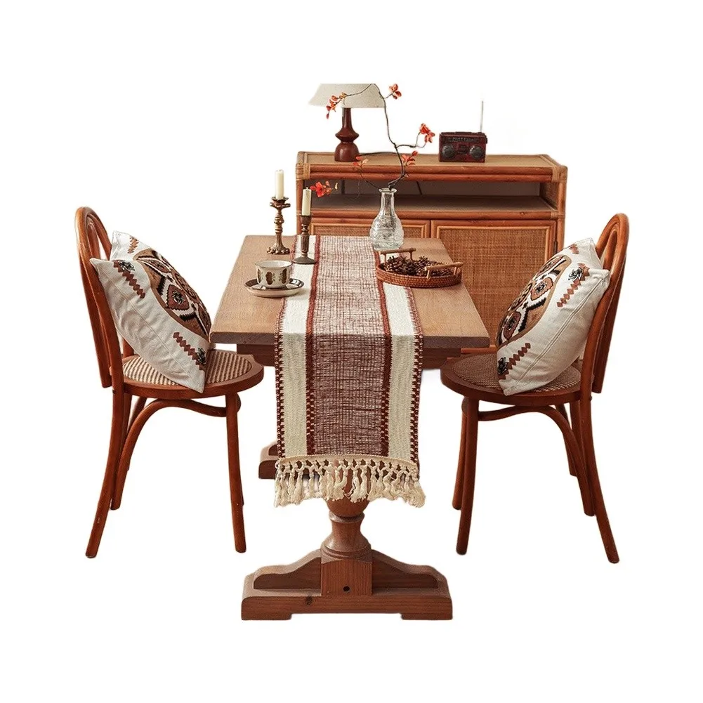 Microfiber Table Strip with Interwoven Texture and Neat Hanging Tassels for Subtle Elegance on Tables and Chests