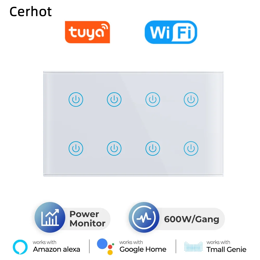 

Cerhot Tuya Smart Switch Wifi Switch 8 Gang Power Monitor Need Neutral Timing Voice Control Alexa Google Home Smart Life APP