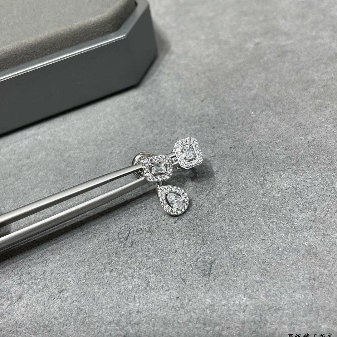 925 Sterling Silver Luxury Jewelry My Twin1+2 Platinum Diamond Women's Mixed Earrings Asymmetric Droplet Blocks