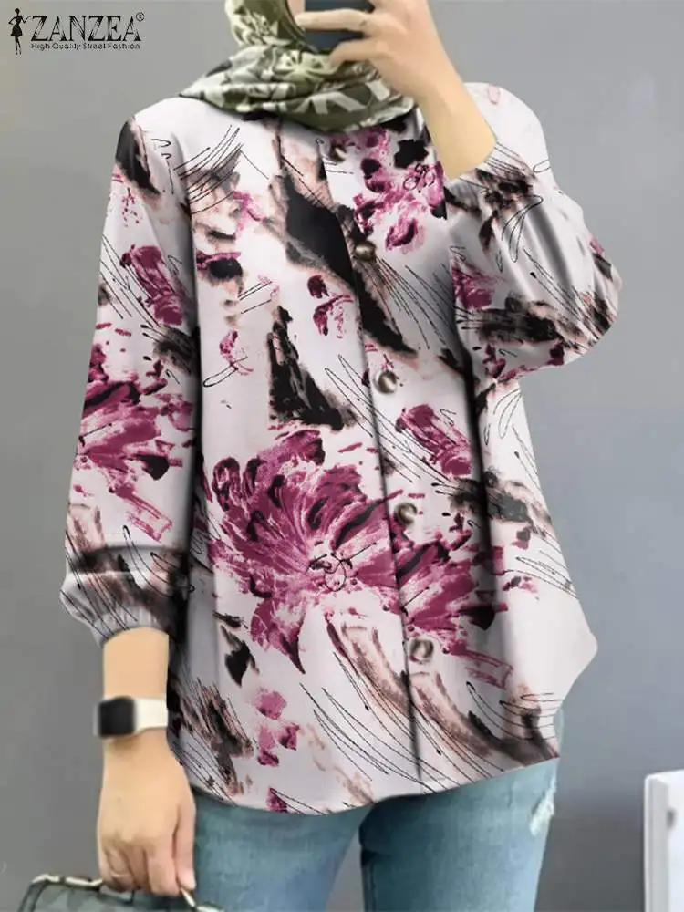 

Vintage Autumn Shirts ZANZEA Turkey Blouses Muslim Hijab Blouse Women Long Sleeve Shirt Bohemian Printed Women's Tops Oversize