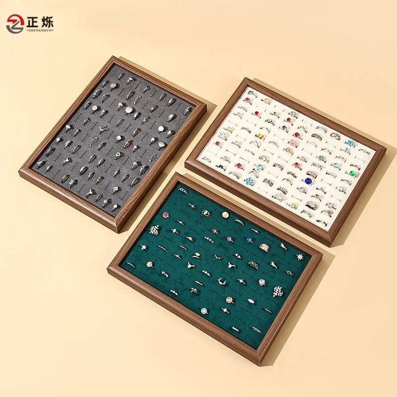 90 Grids Ring Display Box Large Capacity Wood Pattern Cardboard Organizers Trays Boxes for Women Wedding  Jewelry Ring Box Stray