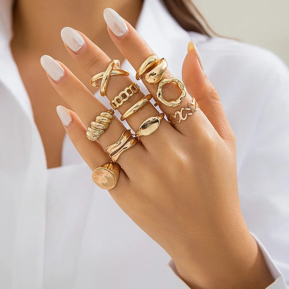 3Pcs Trendy creative Geometric WaveShaped Ring Set for women DesignIrregular Adjustable Open Ring FingerJewelry Accessories