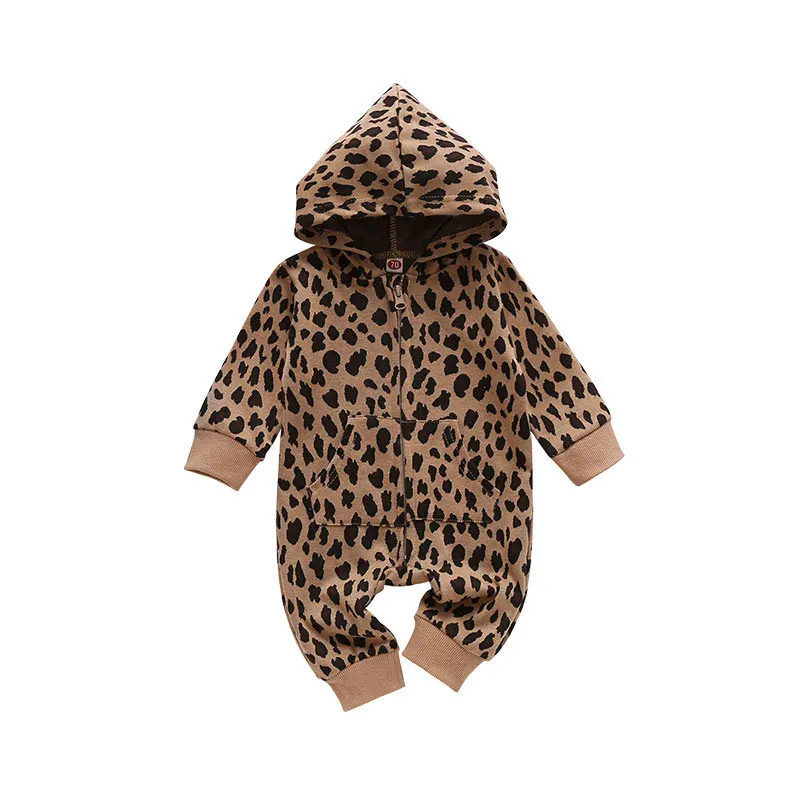 Leopard Print Baby Clothes Girl Romper Spring Autumn Baby Boy Clothes Cotton Long Sleeve Hooded Infant Rompers 9-24 Months