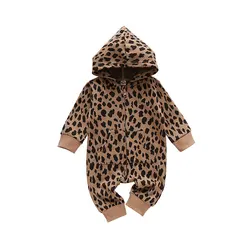 Leopard Print Baby Clothes Girl Romper Spring Autumn Baby Boy Clothes Cotton Long Sleeve Hooded Infant Rompers 9-24 Months