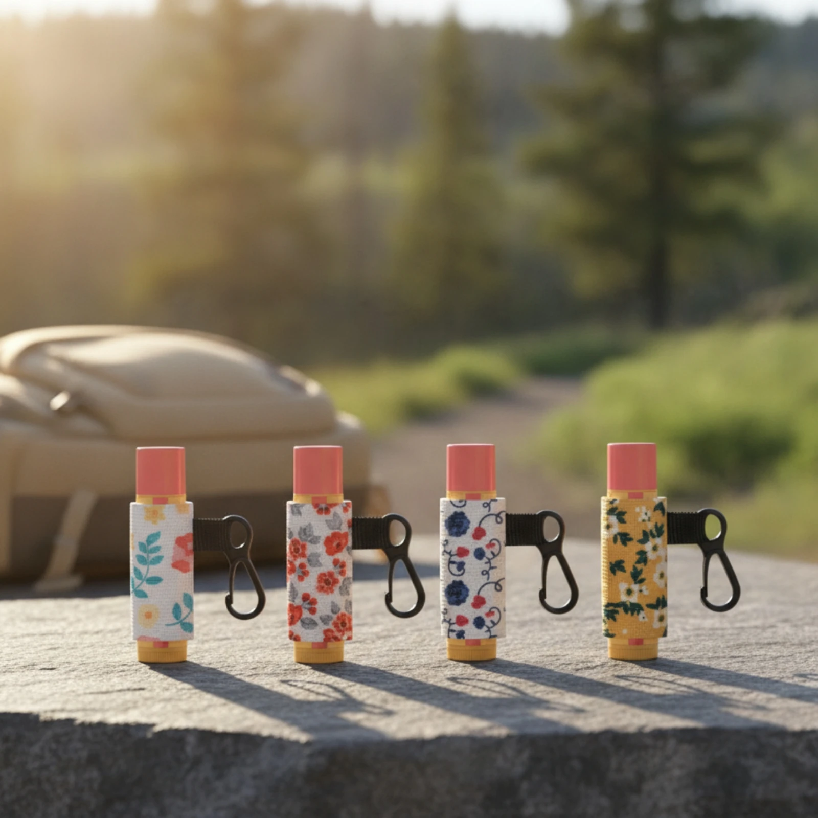 4 Pieces Lip Salve Holder with Keychain Elastic Chapstick Holder with Hook Lipstick Sleeve with Clip Compact for Travel