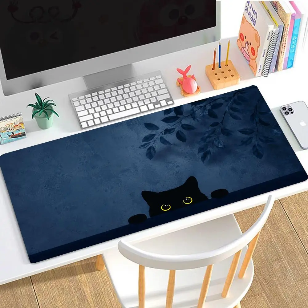 Cute Cartoon Peekaboo Black Cat Mousepad Table Mat Non-Slip Rubber Large Size For Bedroom Learning Office Desktop pad
