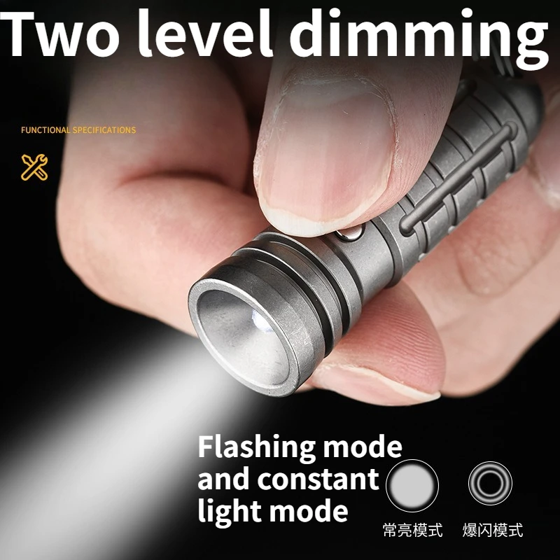 Llavero con luz LED multifuncional de aleación de titanio, minilinterna para exteriores, herramienta EDC portátil pequeña para acampar