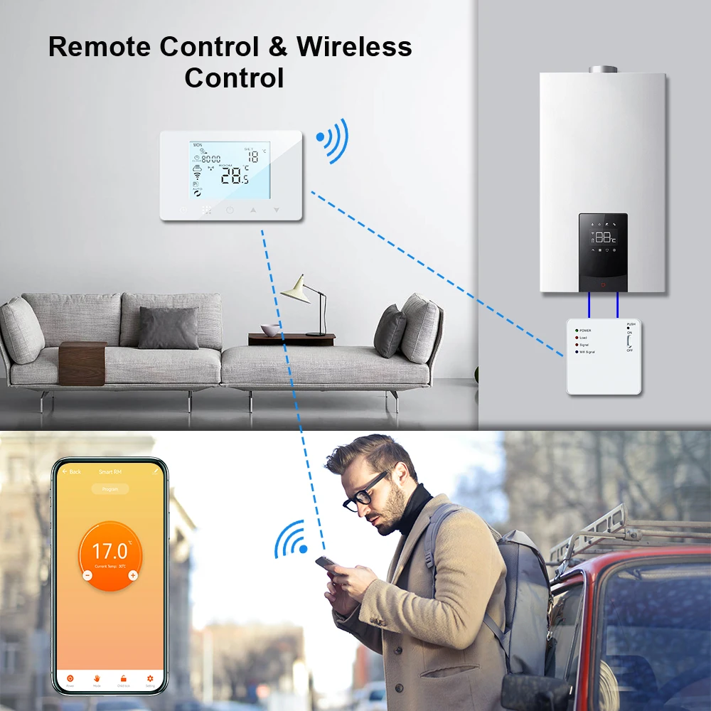 Imagem -06 - Tuya wi fi Inteligente Controlador de Temperatura sem Fio rf Termostato Controle Remoto Programável Digital para Caldeira a Gás Aquecimento Água