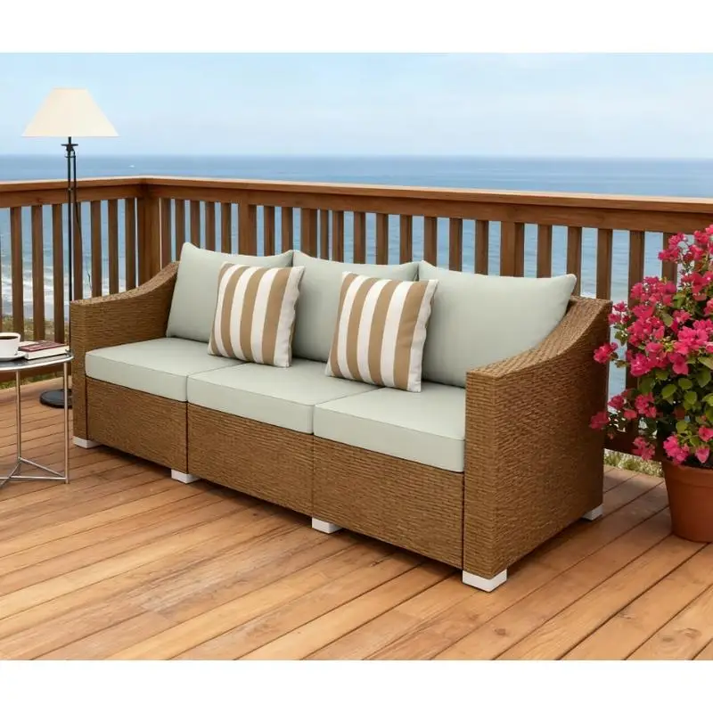 

Outdoor Rattan Wicker Patio Sofa Set with Cushions and Throw Pillows, Stylish and Comfortable Seating for Garden and Backyard,