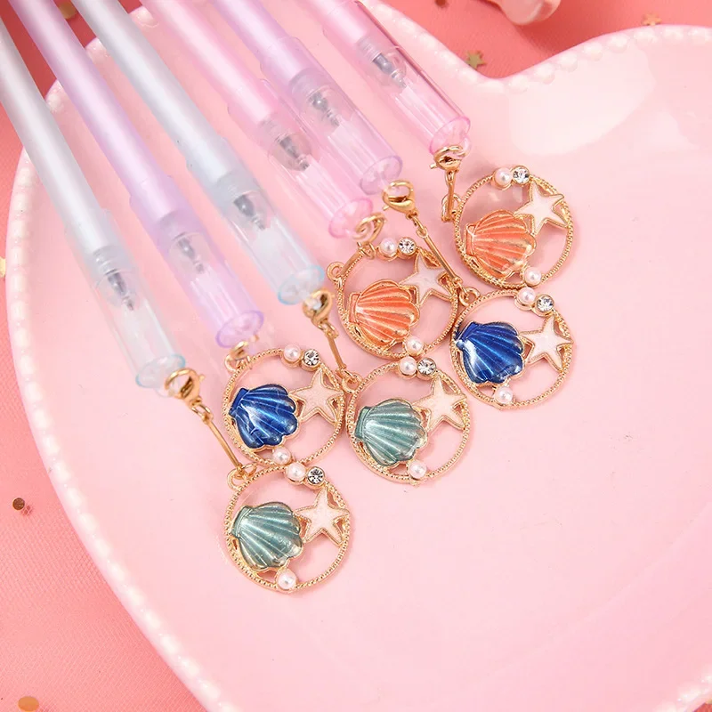 20PCS Shell Small Starfish Pendant Pearl Gel Black Carbon Brush Frosted Color Plastic Gel Pens Kawaii School Supplies B
