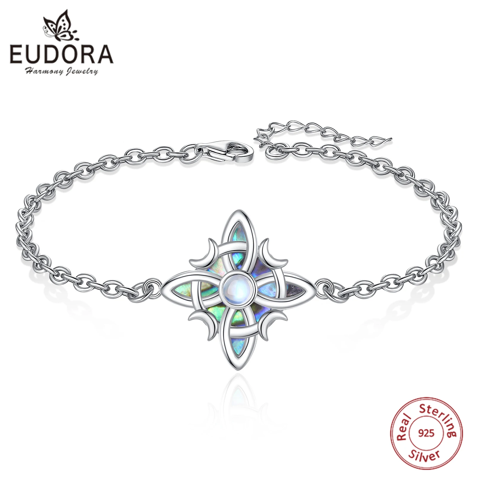 

Eudora 925 Sterling Silver Witches Knot Bracelet for Women Man Moonstone Celtic Knot Amulet Chain Bracelet Witchcraft Jewelry