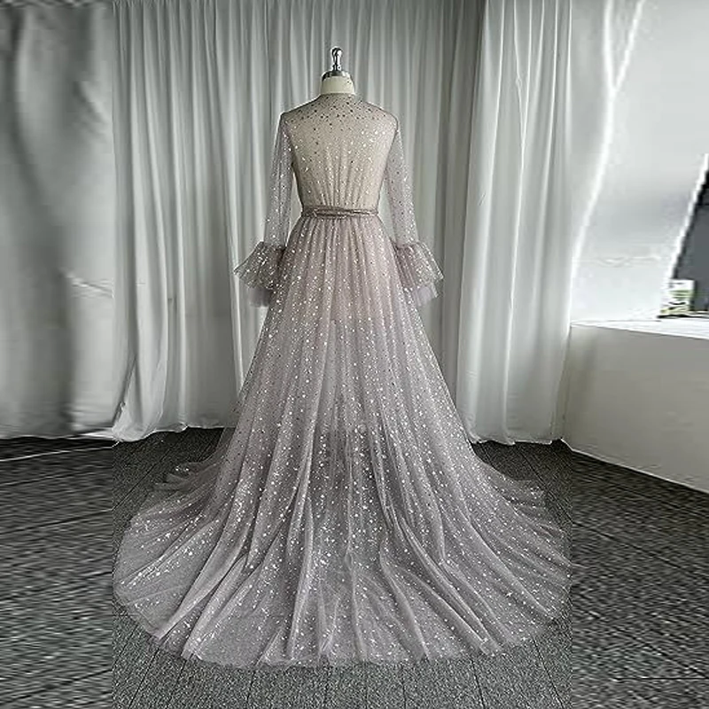 Women's Long Bridal Robe Sheer Maternity Bathrobe Maternity Dress for Photograph Dreamy Wedding Party Morning Gown Tulle Gown