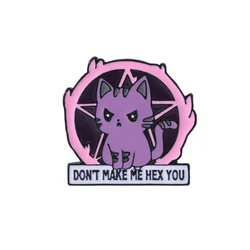 Creative Don't Make Me Hex You Angry Cat Pin Purple Pink Enamel Satan Logo Reverse Pentagram Brooche For Bag Decoration