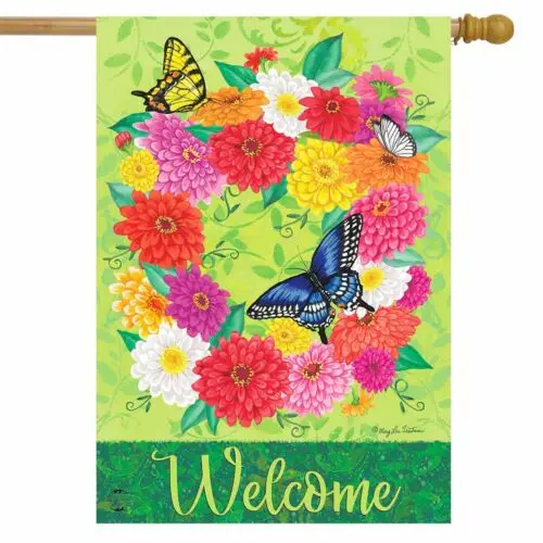 Zinnia Wreath Spring House Flag Welcome Floral 28