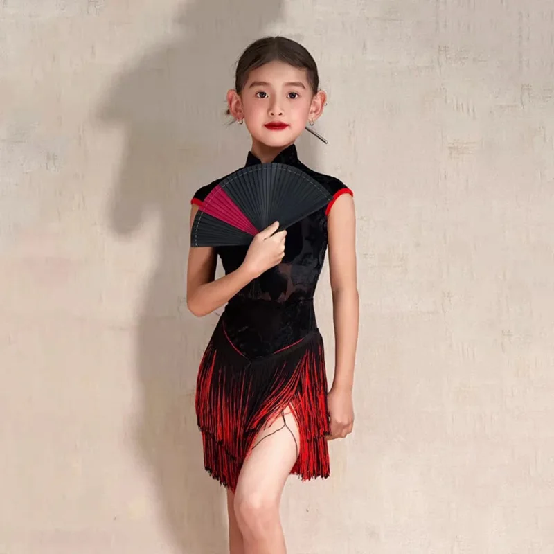 Traje de entrenamiento de baile latino para niña, nuevo traje de actuación para niños, regulaciones de competición, vestido de baile latino
