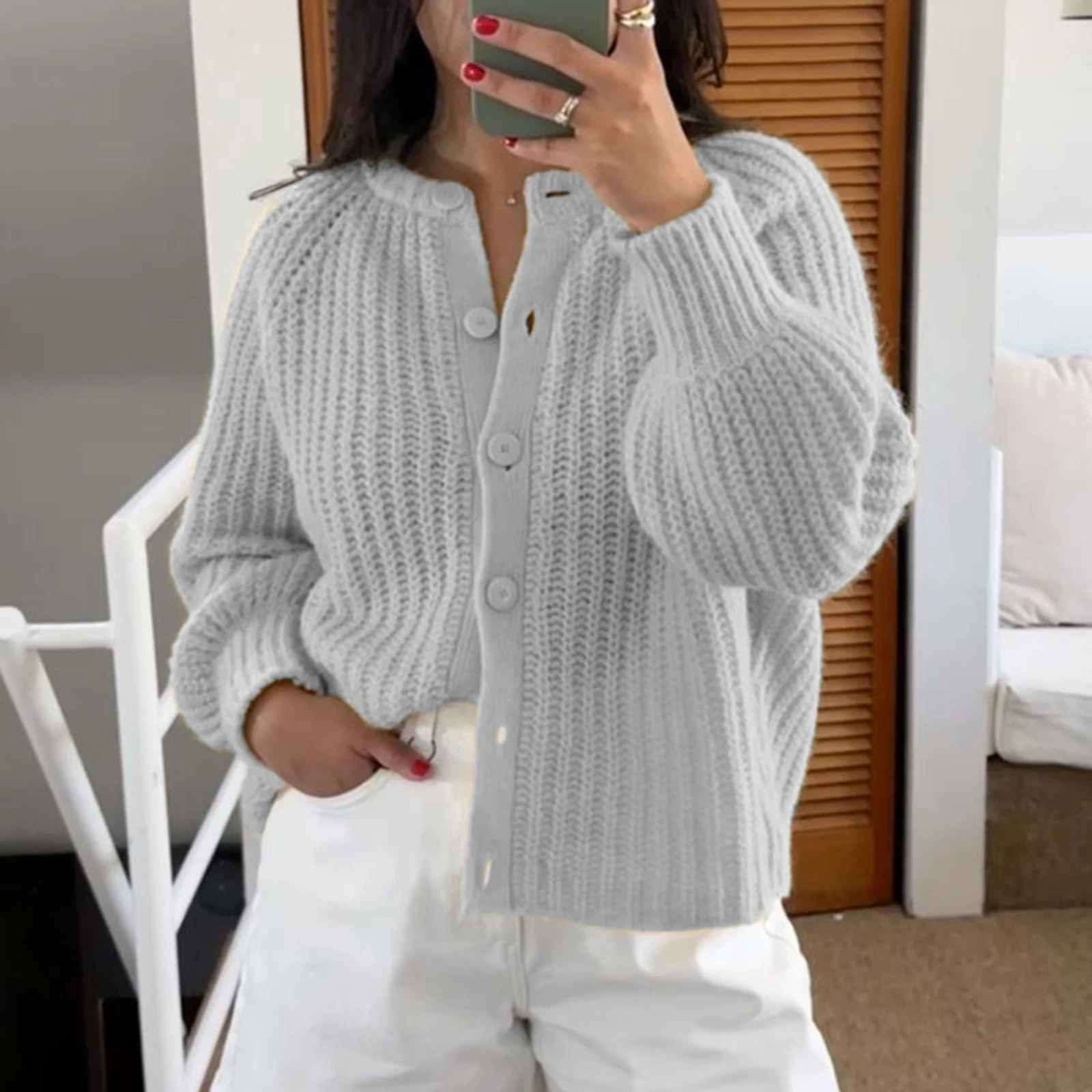 Women Autumn Knitted Cardigan y2k Long Sleeve Crew Neck Button Up Open Front Cable Knitted Crop Sweater Jackets Streetwear