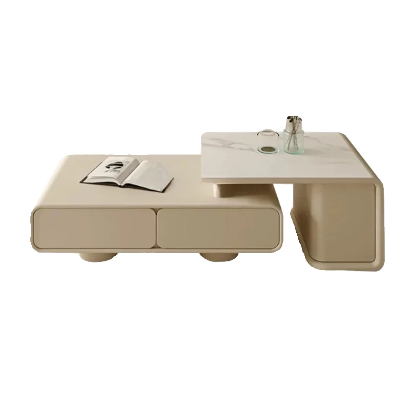 

French Coffee Table TV Cabinet Combination Marble Stone Plate Retractable Coffee Table Large Capacity