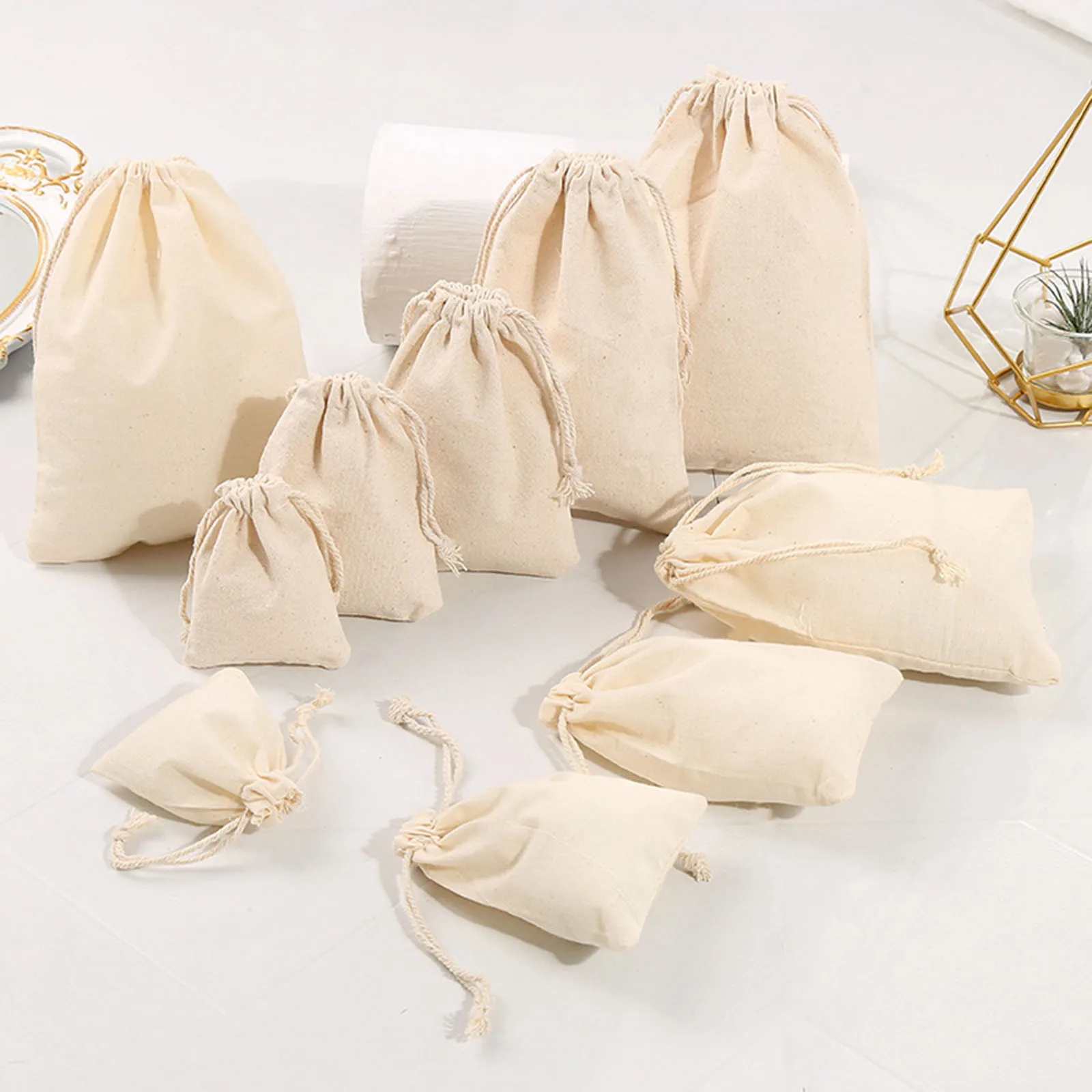 10 PC Simple White Cotton Packing & Shipping Bags Dust Cloth Bag Clothes Socks/Underwear Shoes Home Sundry Kids Toy Storage Bags