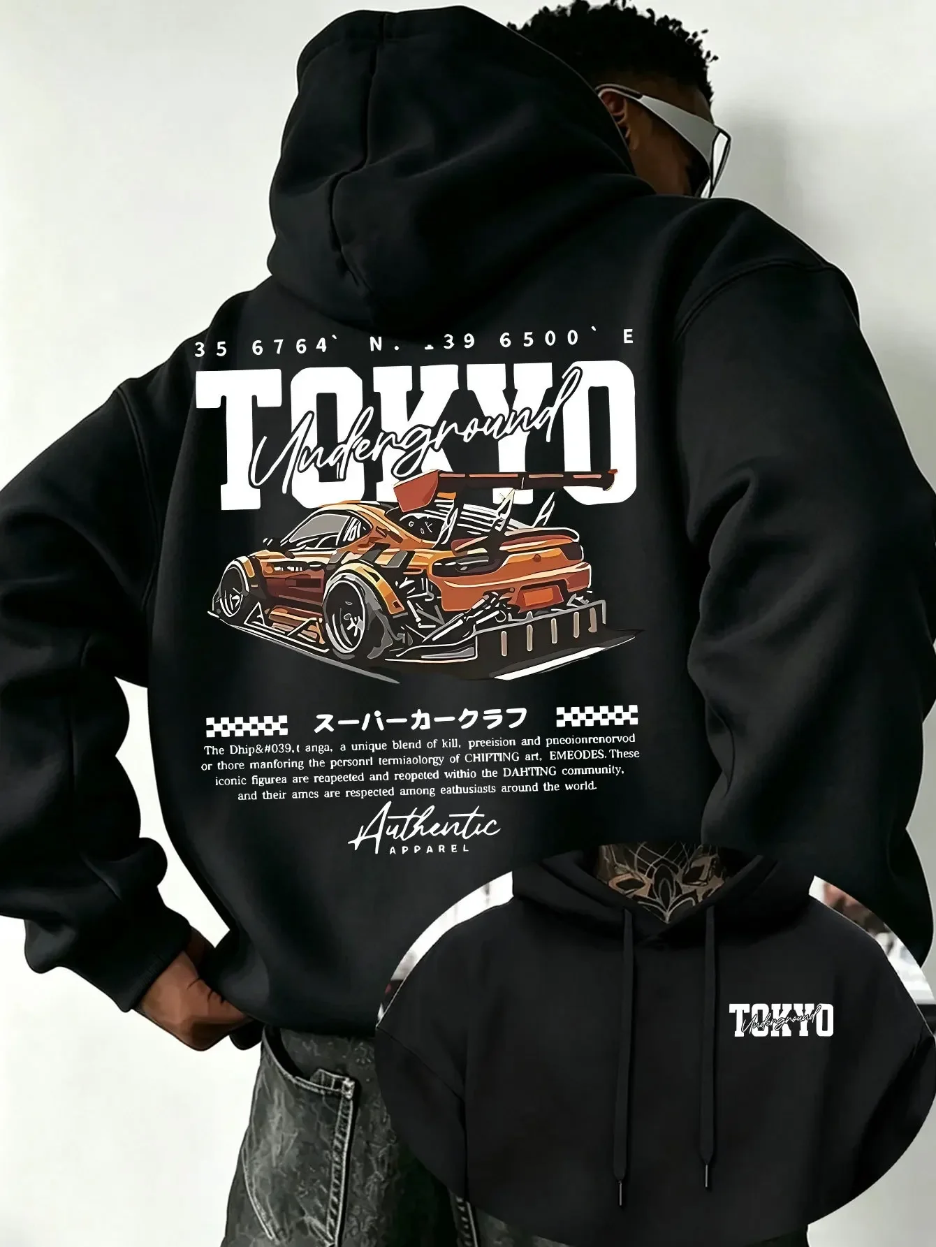 JDM Modified Race Car Graphic Hoodie Unisex Loose Fit Hooded Sweatshirt Back Print Winter Fleece Hoody