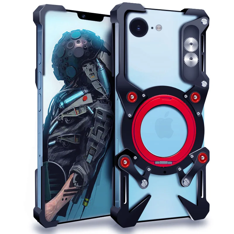 

Роскошный полый металлический чехол для iPhone 16E, чехол для iPhone 16promax, алюминиевый бампер со встроенным на 360° ° Кронштейн с защитой