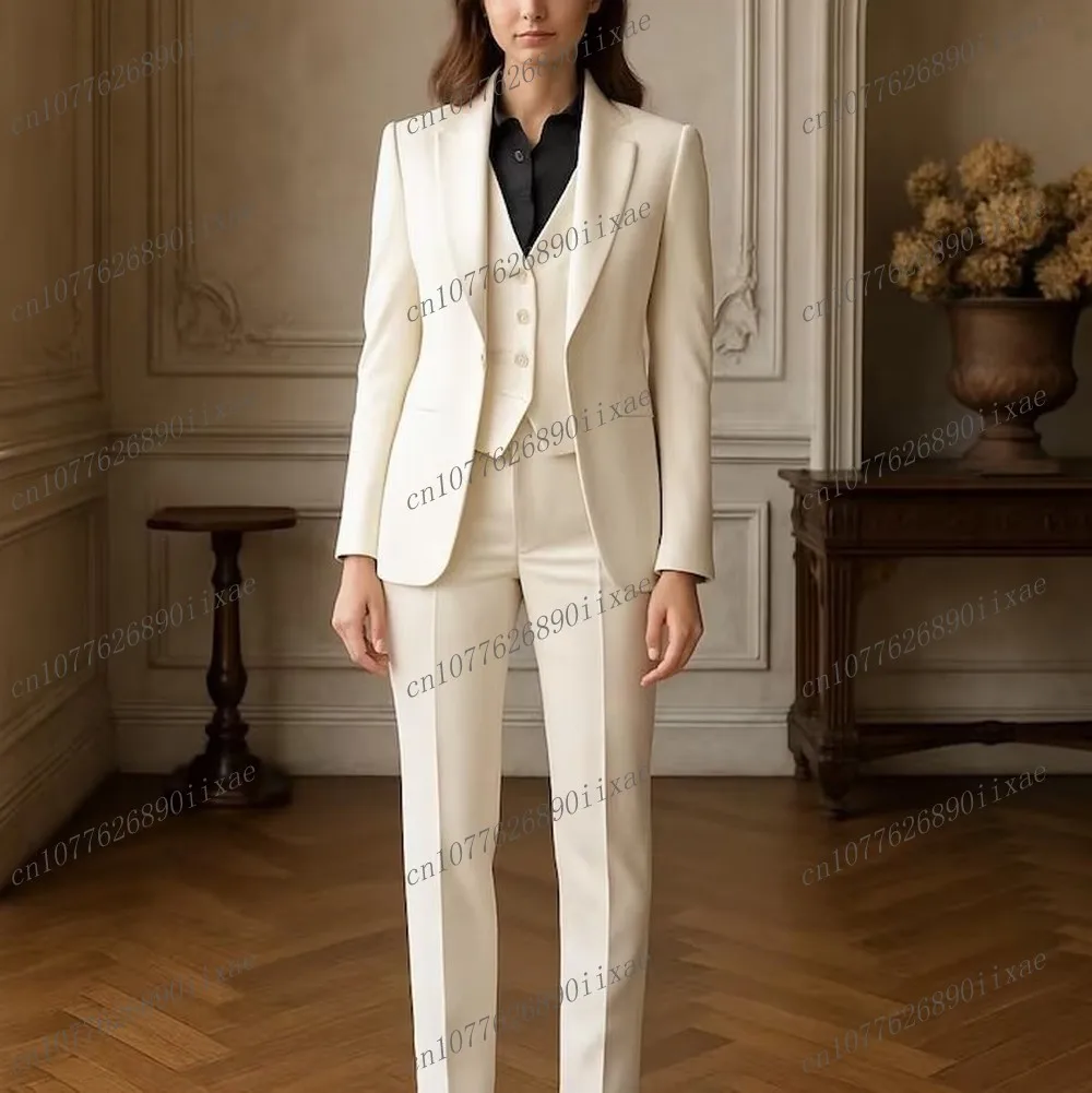 

New White Formal Occasion Women Suit Wedding Party Business Office Lady Tuxedos 3 Piece Set Blazer Vest Pants Customized