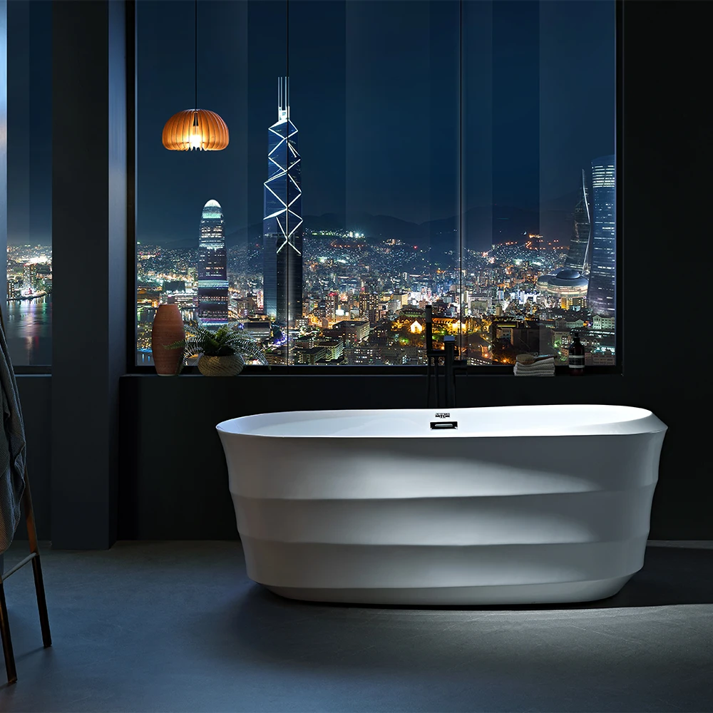 

Aqua Gallery Two End Round Edge Acrylic Bathtub Wavy Texture Fashion Design White Acrylic Tub