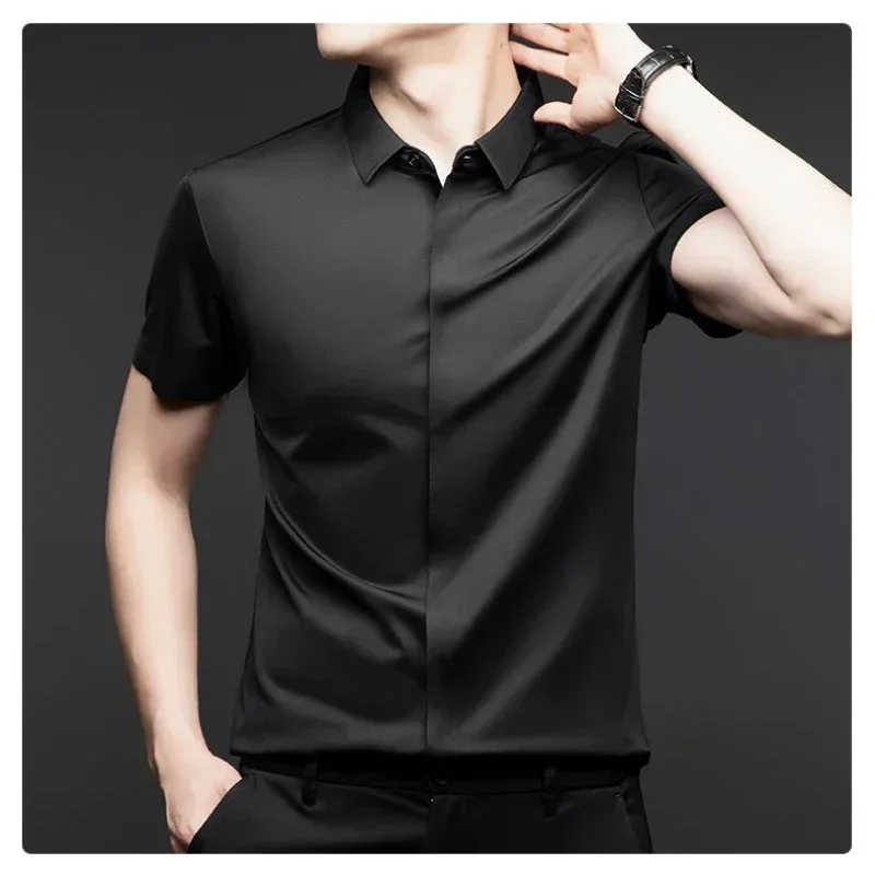 Chemise Mulberry Injfur s pour hommes, haut de gamme, affaires, bouton de degré déformable, élastique invisible, vêtements de qualité masculins luxueux