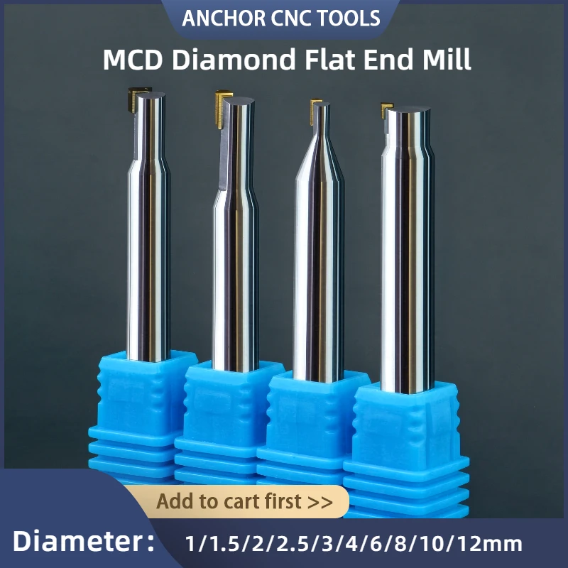 MCD Diamond Milling Cutter 90 Degrees Chamfer End Mill 1mm-12mm Engraving Bit for Cutting Copper Aluminum Acrylic PVC